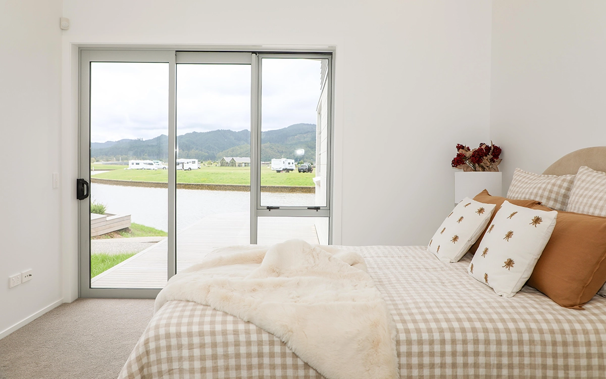 Bedroom overlooking water